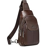 ZZNICK Genuine Leather Sling Bag for Men and Women Crossbody Shoulder Chest Bag for Hiking Travel Daypack