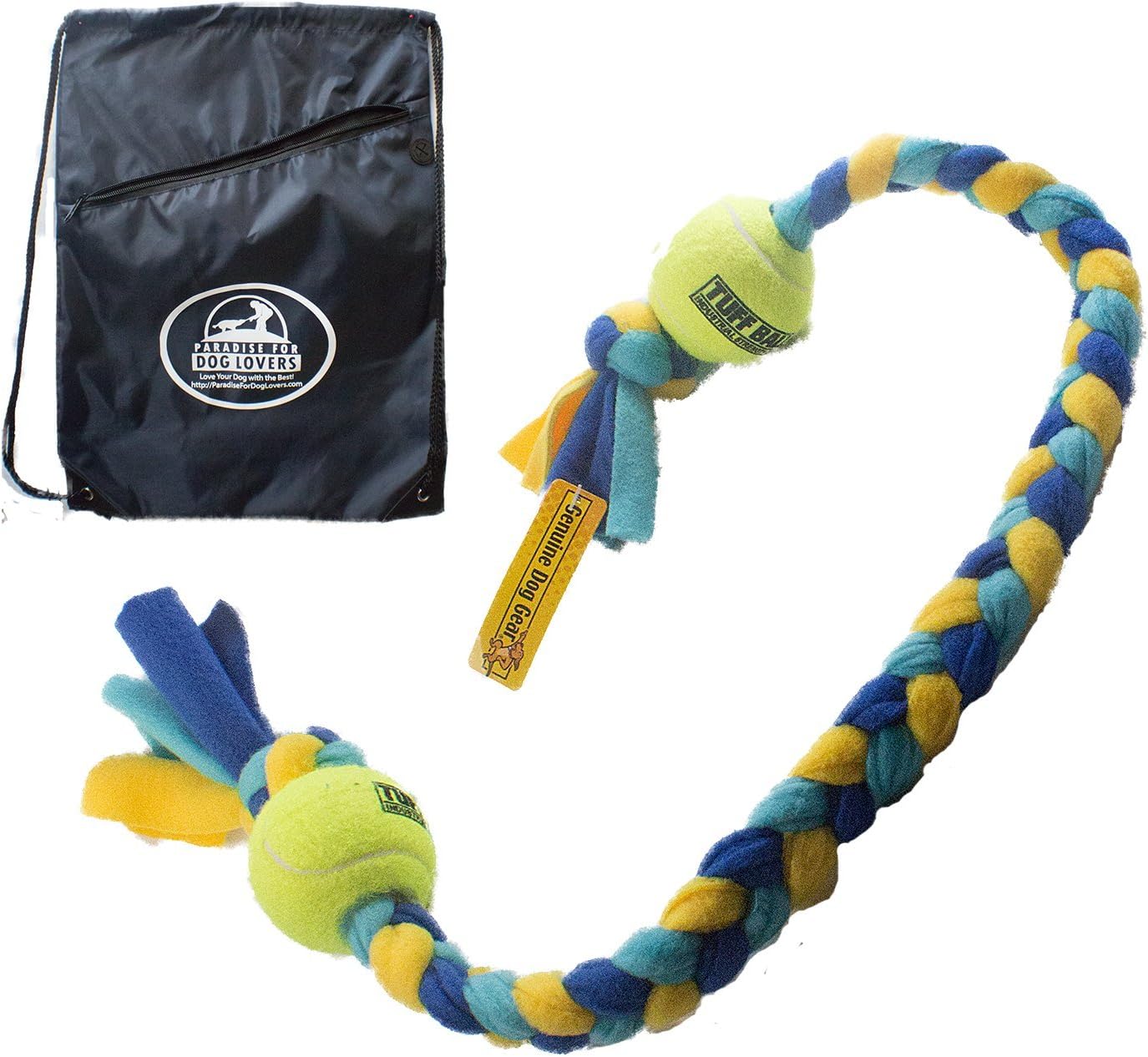 Best Dog Tug Master with Tuff Balls and a Green Carry Bag (Teal-blue-yellow W Grn Bag)