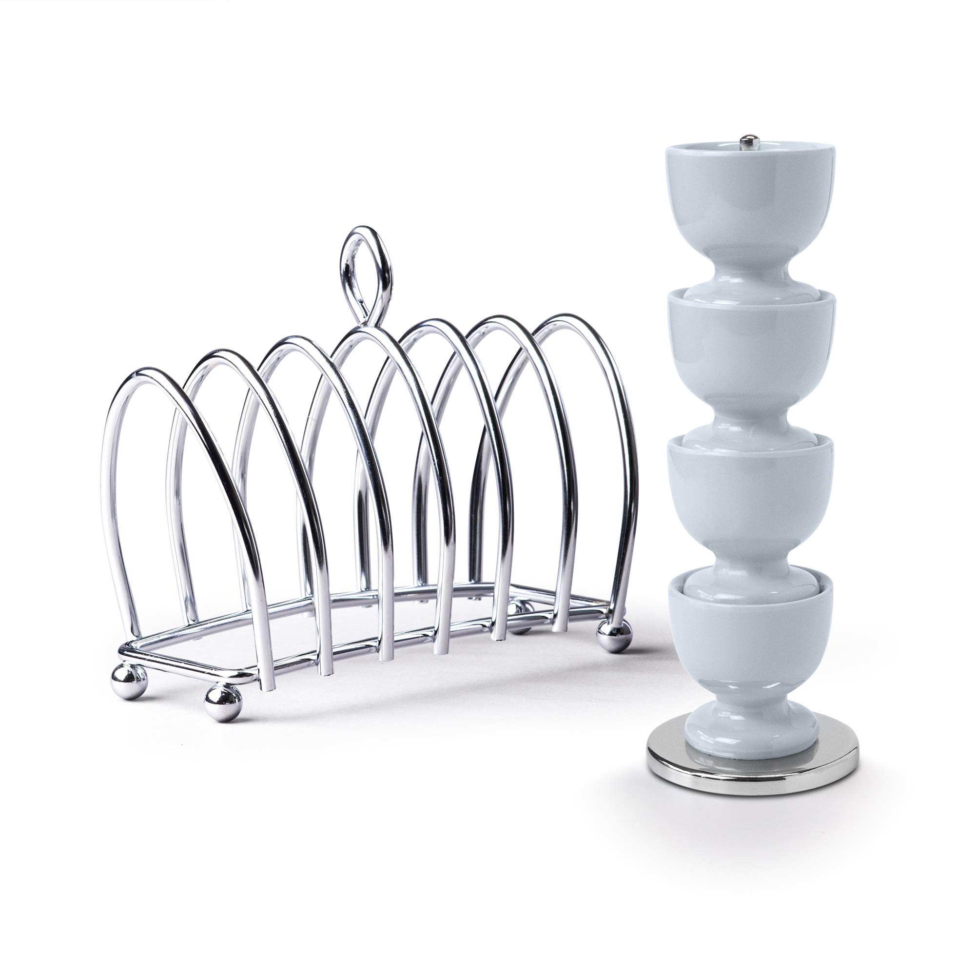 Zeal BASET8B Breakfast Set Set of 4 Melamine Stacking Cups on Stand with Chrome 6 Piece Toast Rack, Duck Egg Blue