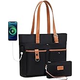 Laptop Bag for Women 15.6 Inch Work Tote Briefcase with USB Nylon Shoulder Handbag for Office Travel Business