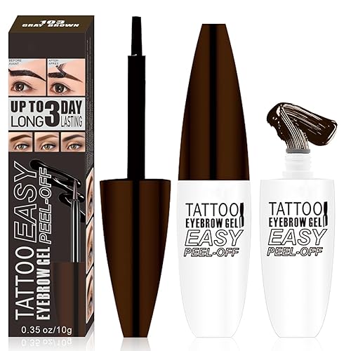 Peel Off Tattoo Eyebrow Gel, Brown Eyebrow Tint Kit, Waterproof Long-lasting Brow Tint Colours, Semi-Permanent EyebrowDye, Lasts up to 3 Days, EyebrowStain for All Brow Shapes (Grey Brown)