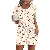 Ekouaer Pajama Set for Women 2 Piece Lounge Set Short Sleeve Tops and Shorts Soft Sleepwear, Chest Pocket