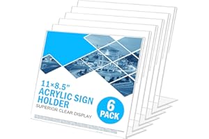 COYMOS Acrylic Sign Holder 8.5 x 11 Horizontal 6 Pack Slant Back Acrylic Stands for Display Plexiglass Clear Acrylic Display Stands for Ad Frame, Picture Photo Frames, Promotions, Restaurants, Office