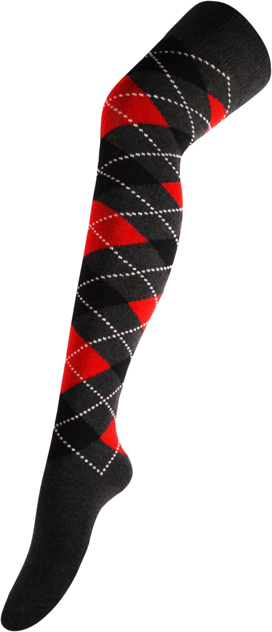 Womens Over The Knee Thigh High Long Socks Argyle Check Pattern Fine Combed