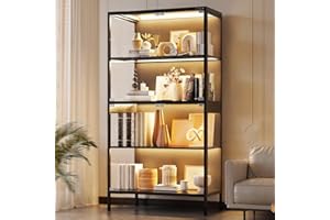XCXVVB Display Cabinet,Display Case with Glass Doors,4-Tier Curio Cabinet with 5 Color LED Hights,Heavy Duty Free-Standing Bookcase for Exhibition Hall,Living Room