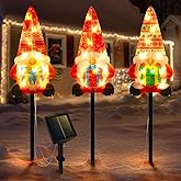 Set of 3 Solar Christmas Decorations, 8 Modes Solar Pathway Stakes Lights, Outdoor Christmas Gnome Lights Decor for Garden, Yard, Porch (Gnome)