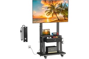 AOKITSINK Rolling TV Stand with Power Outlet,TV Cart with Fabric Drawer for 23-75 inch Flat/Curved Screen Up to 120lbs,Adjustable Height Mobile TV Stand with Wheels,for Indoor Outdoor,Max VESA 600x400mm