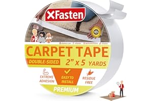 XFasten Rug Gripper Tape Double Sided - 2” x 5 Yds 3-In Core Carpet Tape for Rug, Carpet to Carpet Rug Gripper for Hardwood F