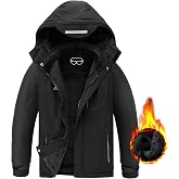 AFILOK Boy's Ski Jacket Waterproof Breathable Kids Fleece Lined Windproof Hooded Snowboard Coats