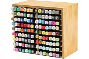 Silvaxis Bamboo Marker Organizer, Desktop Storage Hold 126 Markers, 18 Compartments Marker Storage for Home, Classroom, Offic