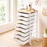 LEHOM Rolling Storage Cart with 8 Drawers, Utility Cart on Lockable Wheels | Metal Frame and Wooden Tabletop for Living Room Bedroom Dorm, Office Storage &amp; Art Supply Craft Organizer for Classroom,White