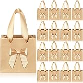 Honoson 50 Pcs Valentines Small Gift Bags with Handle 4 x 2.75 x 4.5 No DIY Mini Paper Bags Bulk with Bow Ribbon for Galentine Party Favor Wedding Birthday Guests Baby Shower(Beige White)