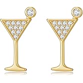 18K Gold Plated Martini Cocktail Stud Earrings with Zircon Accents Dainty Delicate Glamorous Crystal Stud Earrings for Women