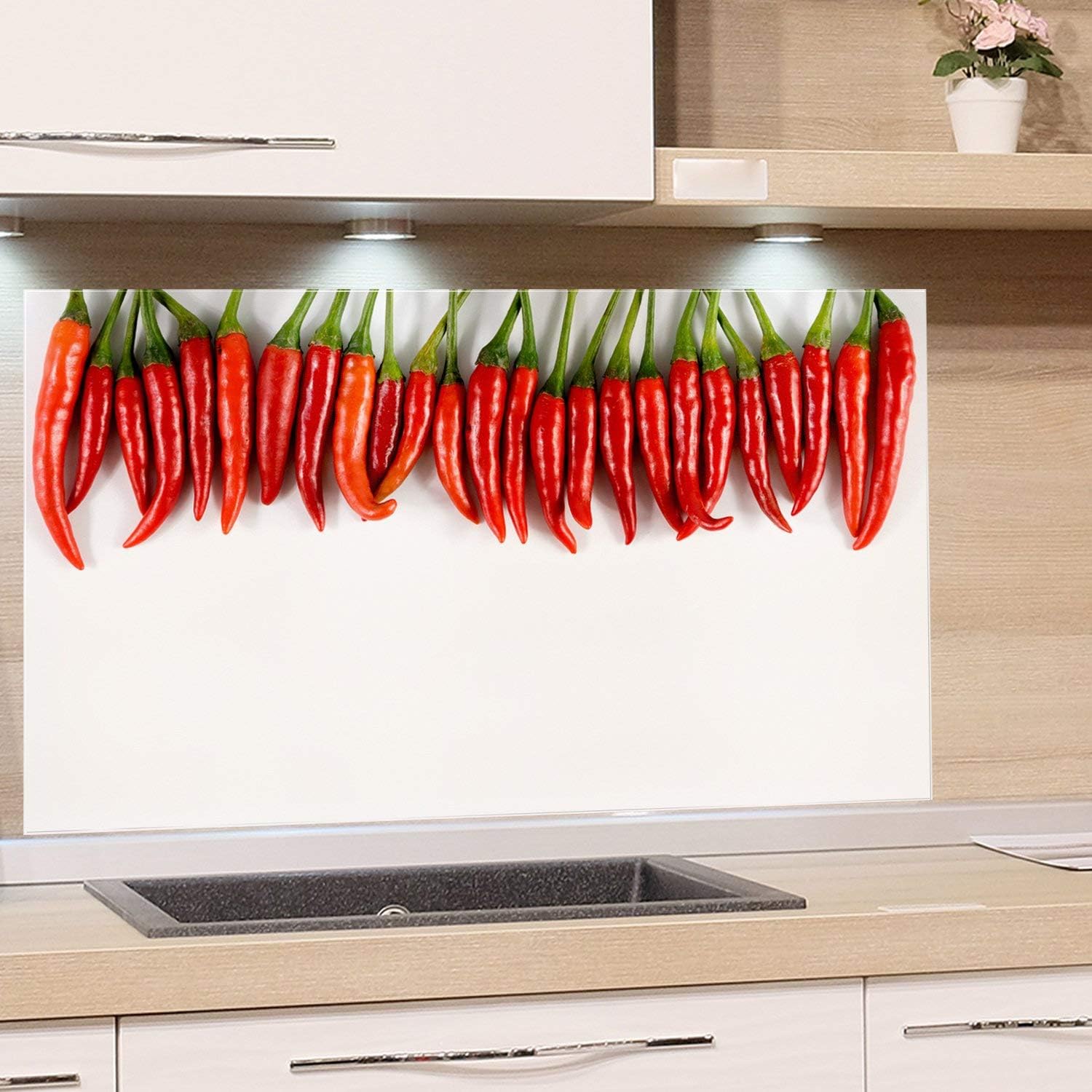 Spritzschutz Glas Für Küche 60x60cm – Motiv Chili, 4mm ESG Sicherheitsglas, Fett- Und Spritzwasserbeständig
