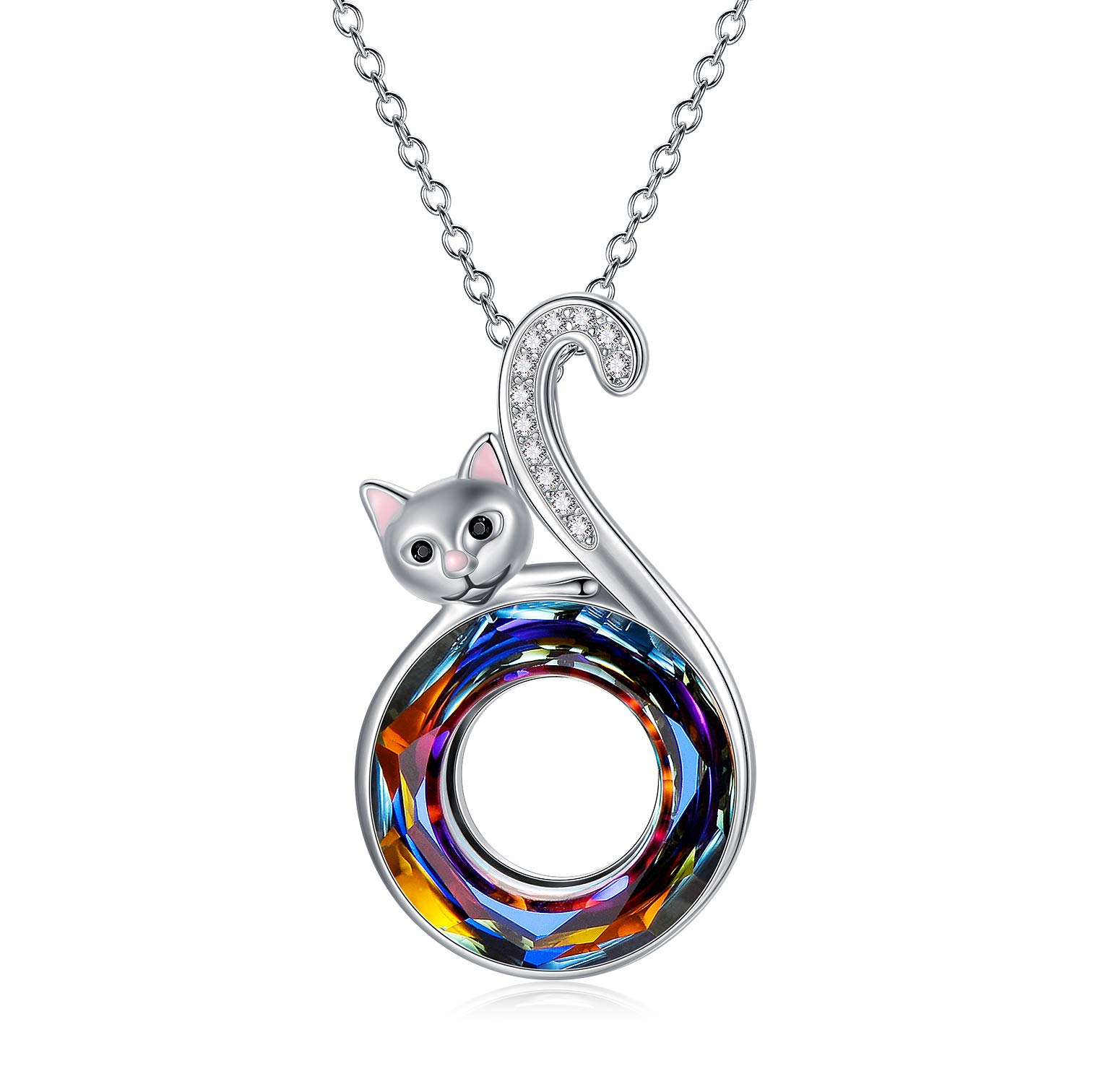 AOBOCO Cat Gifts for Cat Lovers, Sterling Silver Cat Pendant Necklace, Birthday Jewellery Gifts for Women Her Wife — image 1