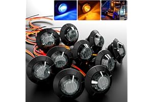 BJZ 3/4" Round Trailer Marker LED Lights Amber to Blue Dual Color Side Clearance Tail Bullet Light 12V 4LED Indicator Light w/Smoked Lens for Trailer Truck Van RV ATV Bus, 10Pcs