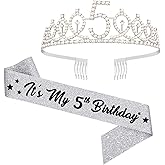 UVATAHONA 5th Birthday Sash and Tiara, 5 & Fabulous Glitter Sash and Birthday Crown Set, Happy 5th Birthday Gifts for Party Supplies and Decorations, Silver