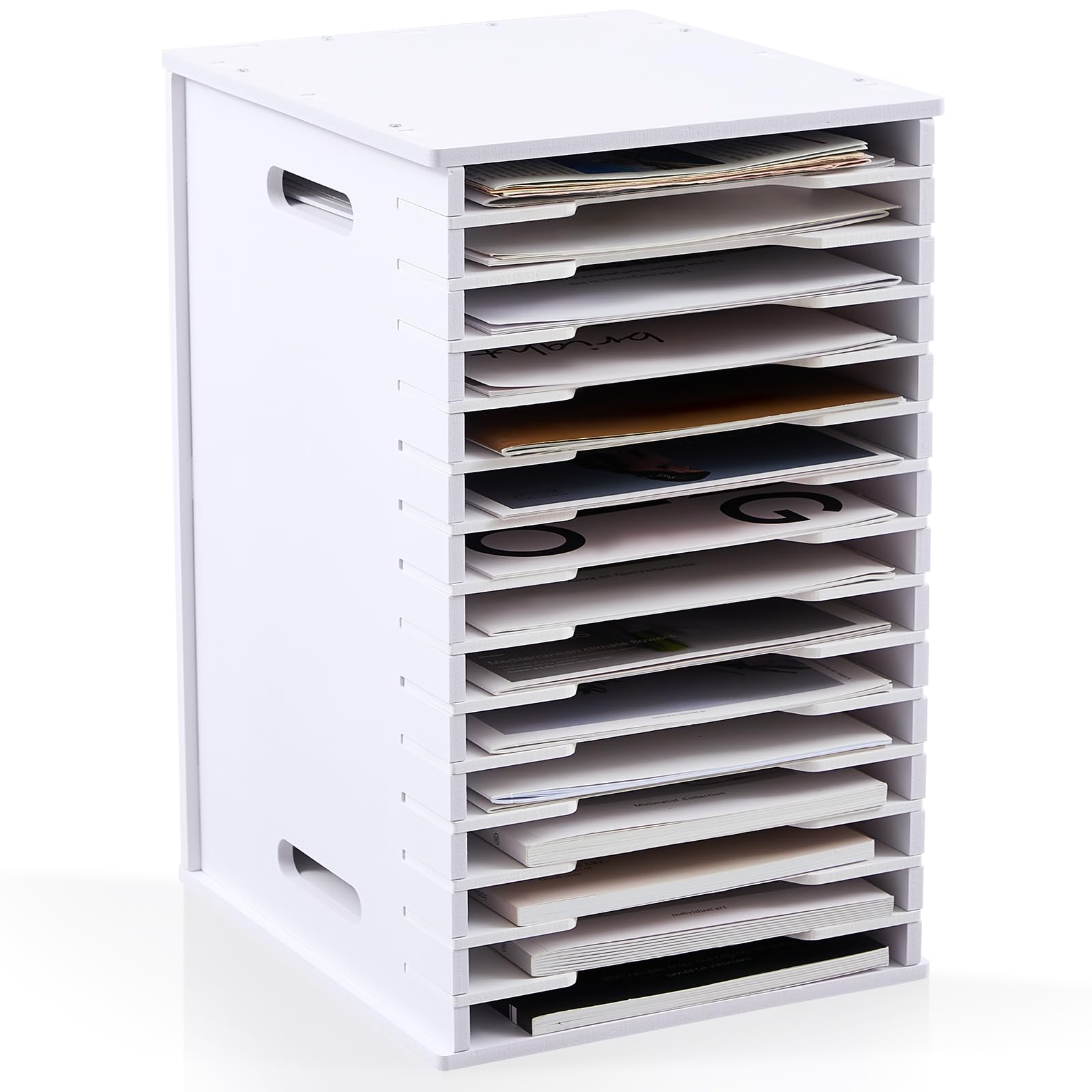 Photo 1 of Juexica 15 Tier 8.5" x 11" Scrapbook Paper Organizer, White Cardstock File Organizer with Adjustable Shelves, Stackable Paper Trays, Desktop Storage Rack Document Holder for Desk Home Office