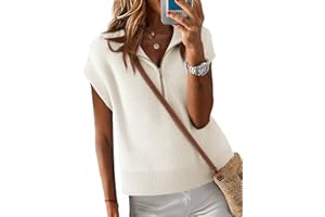 Langwyqu Womens Short Sleeve Cropped Knit Tops Half Zip Cap Sleeve Lightweight Oversized Sweater Vest