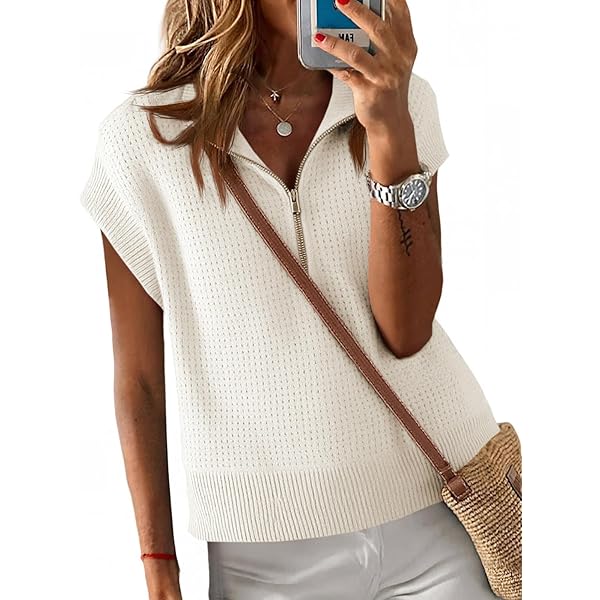 Dokotoo Womens Summer Cap Sleeve Quarter Zip Tops Resort Wear for