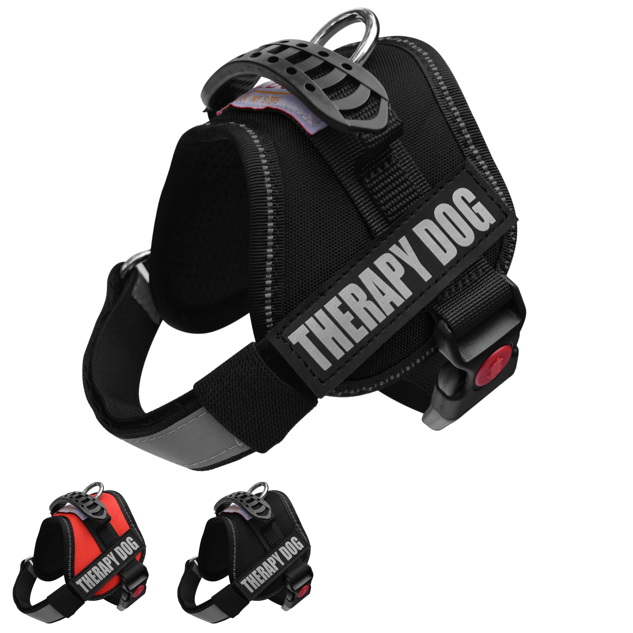 Albcorp Reflective Therapy Dog Vest Harness, Woven Polyester & Nylon, Adjustable Service Animal Jacket, with 2 Hook and Loop Therapy Dog Removable Patches. Black, Extra Small