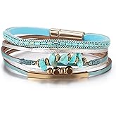 Fesciory Leather Wrap Bracelets for Women, Boho Leopard Multi-Layer Crystal Beads Cuff Bracelet Jewelry