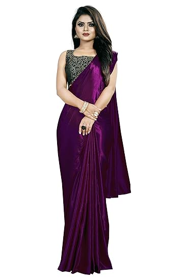 Womens Satin Silk Saree with Blouse Piece