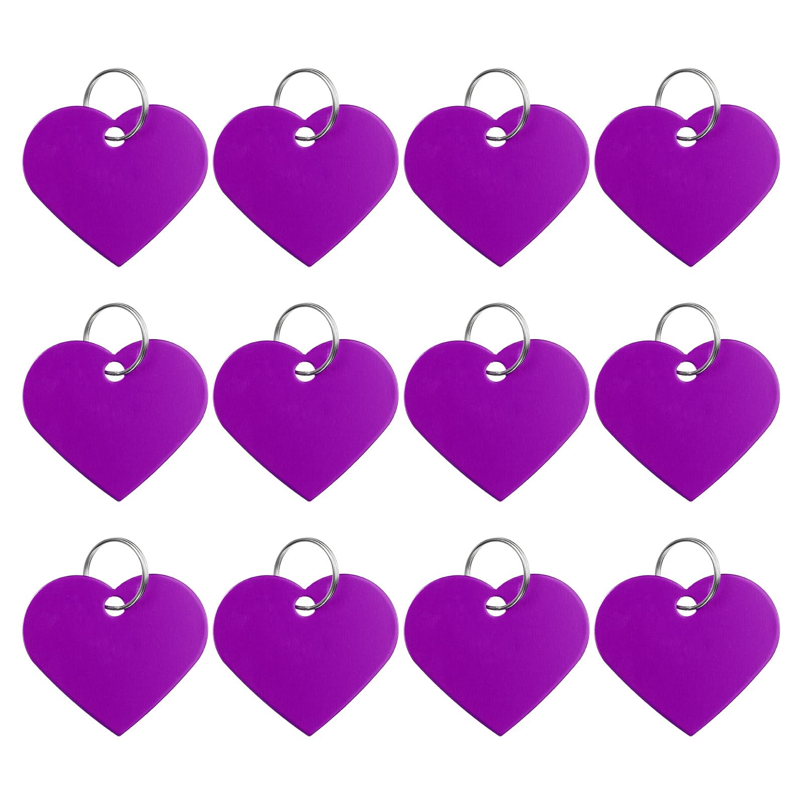 PATIKIL Aluminum Stamping Blanks 1.3 x 1.5 Inch, 12Pcs Heart Shape Metal Engraving Blank Discs Sublimation ID Name Tags Dog Tag with Key Rings for DIY Craft Engraving, Purple