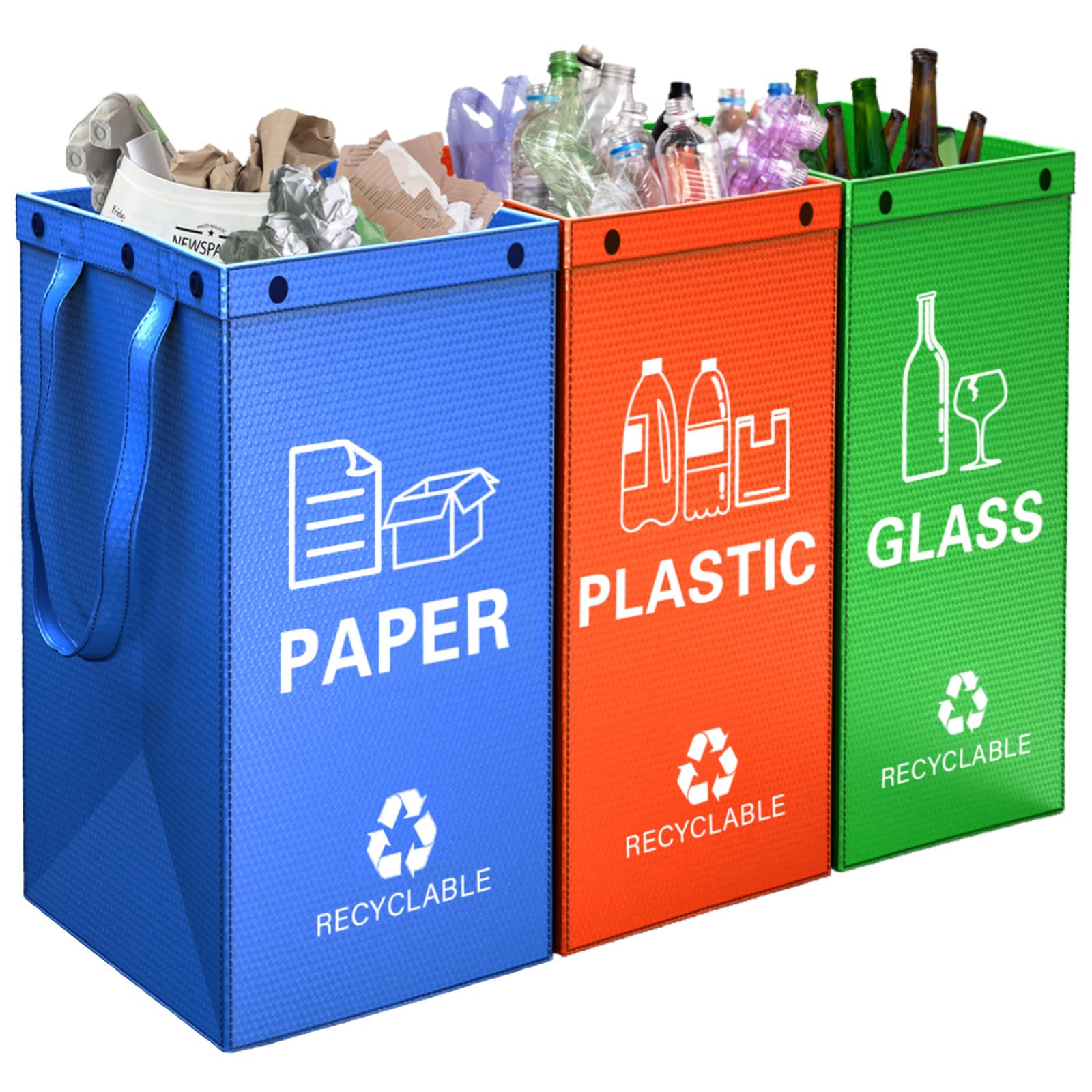 KAOHONG 3 Packs Reusable Recycling Bags with Handle Separate Waterproof waste Bins bag for Kitchen Home Office