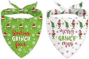 SAUKORE 2 Pack Christmas Dog Bandanas, Funny Holiday Pet Scarf, Cute Triangle Bibs Set Dog Costume Accessories, Novelty Xmas Decorations for Small Medium Large Dogs Cats