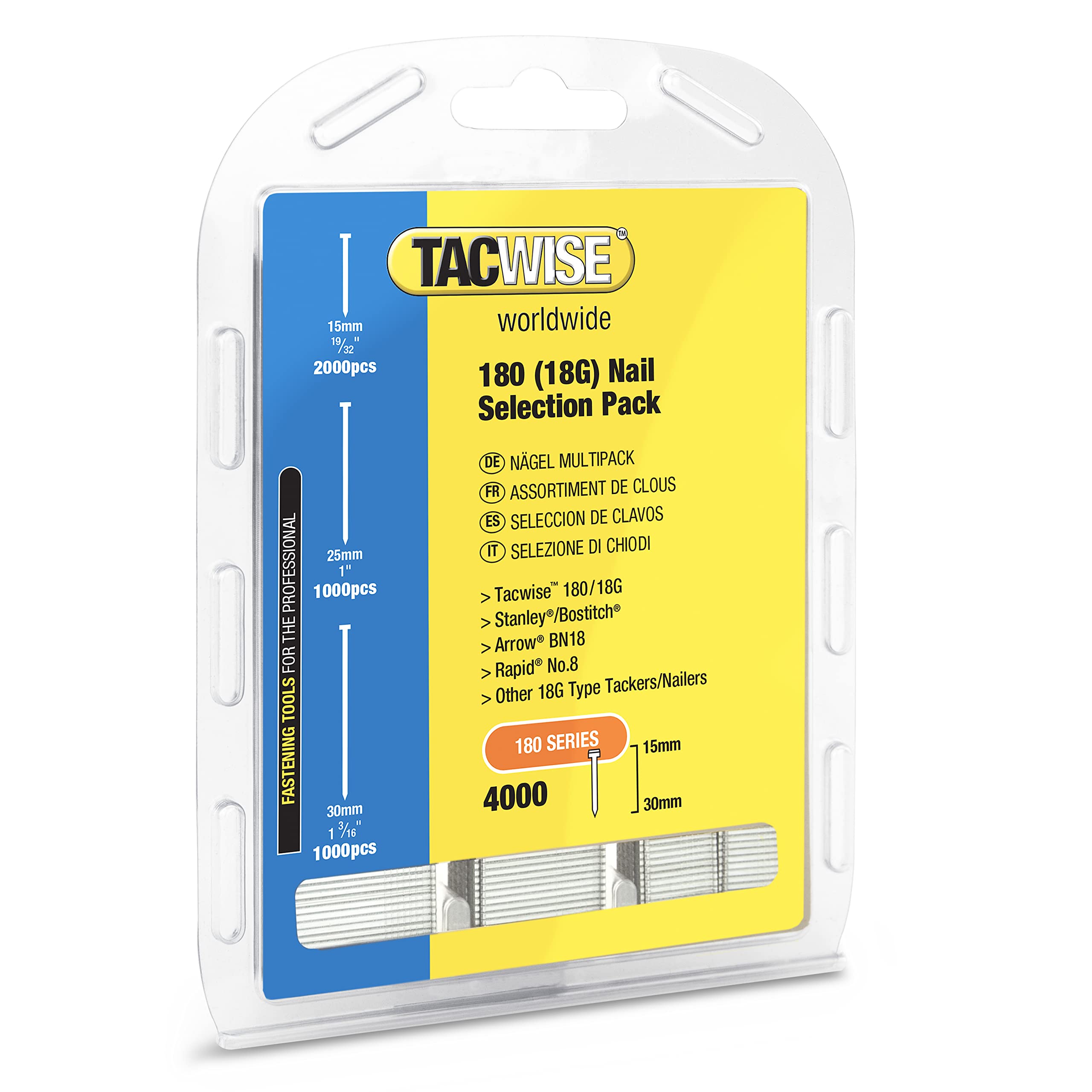 Tacwise 0205 Selection Pack of Type 18G / 15 - 30 mm Galvanised Brad Nails, Pack of 4000