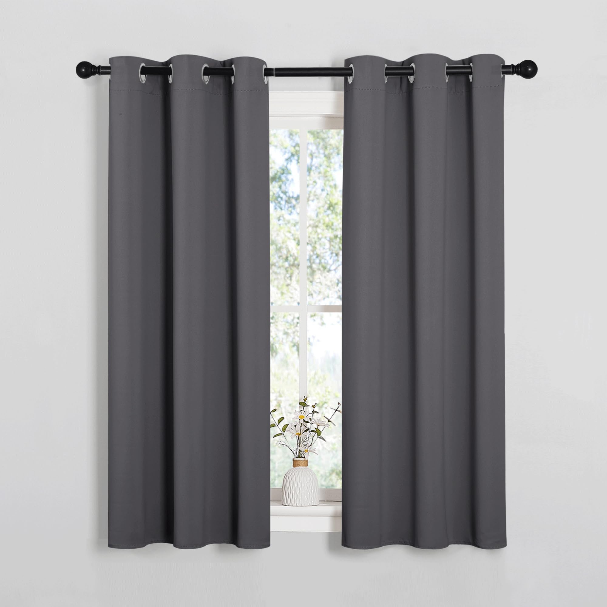 PONY DANCE Short Grey Blackout Curtains With Eyelet for Bedroom, Thermal Room Darkening Privacy Curtains & Drapes for Nursery Kids，Soundsproof Light Blocking Drapes, W 34" x L 54", 2 Panels, Gray — image 1