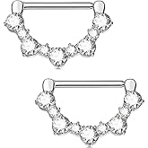 OUFER 2PCS G23 Titanium Nipple Rings, 14g Nipple Piercing Jewelry, Clear Cubic Zircon Barbell Clicker Piercing Jewelry for Women