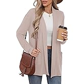 Bettysays Women's Long Sleeve Open Front Cardigan Casual Loose Lightweight Cardigans with Pockets