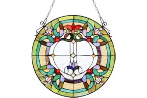 COTOSS Stained Glass Window Hangings,Victorian Style Round Tiffany Glass Window Panel for Home,Handmade Suncatchers Gift Ideas for Birthday Easter Christmas 16" Wide by 16" Height