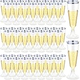 CHENGU 200 Pack Disposable Champagne Flutes, 5 oz Plastic Champagne Glasses Toasting Wine Flutes Cocktail Cups for Parties, Wedding, New Year's Eve for Celebration(Silver)