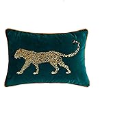 Luxury Embroidery Leopard Throw Pillowcase Gold Embroidered Velvet Cloth Cushion Cover Decorative Leopard Print Cheetah Pillows Case for Preppy Stuff Room 1PCS (14"x20"Color-1)