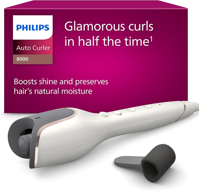 Auto Curler Serie 8000, arricciacapelli con tecnologia MoistureProtect, 27 diverse opzioni di styling, bianco, modello BHB878/00