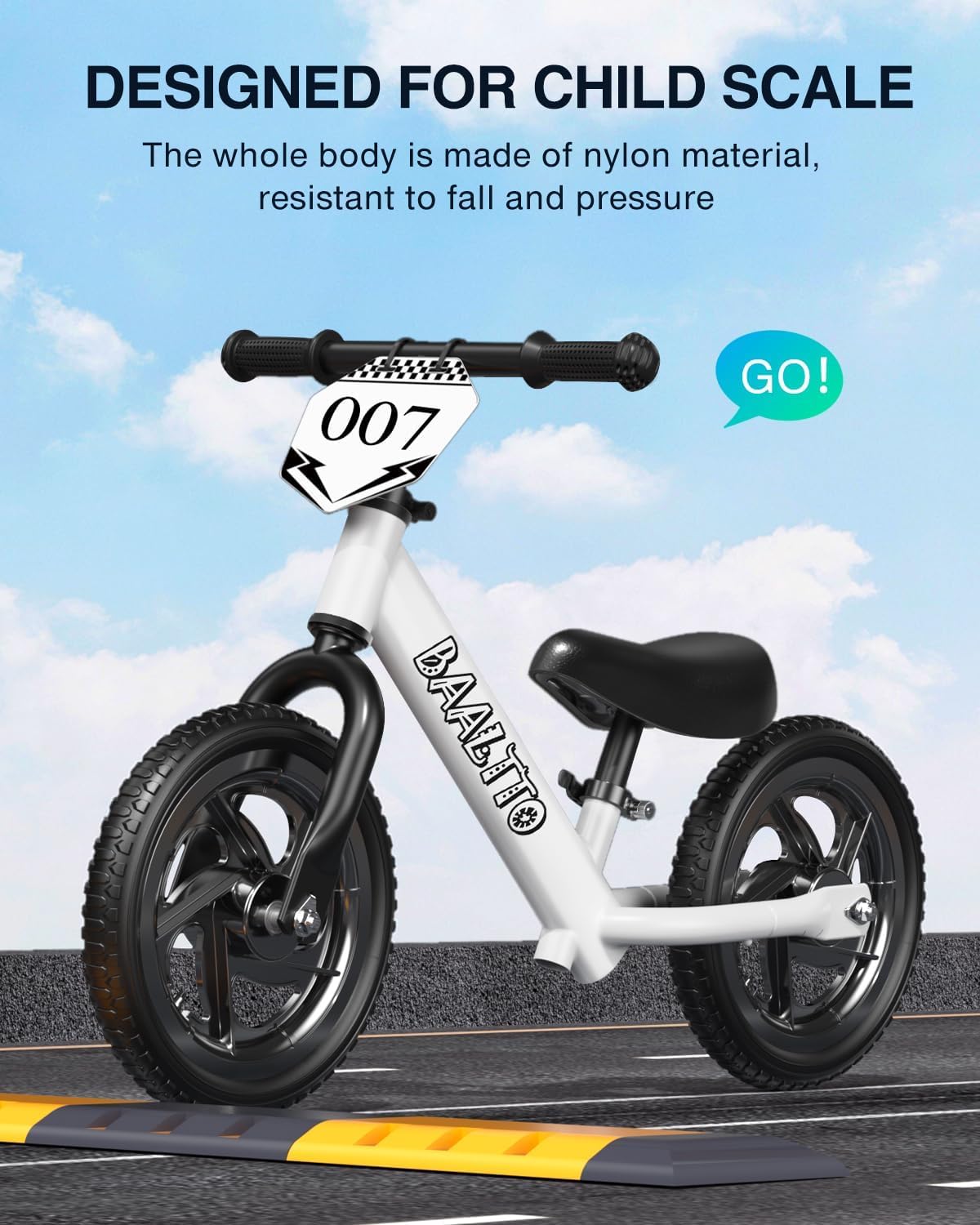 Toddler Balance Bike 2 Year Old,Age 2 to 5 Years, 12-Inch Kids Bike with Customizable Plate (Includes 3 Sets of Stickers), Steady Balance,Suitable for 2-3 Boys Girls(White)