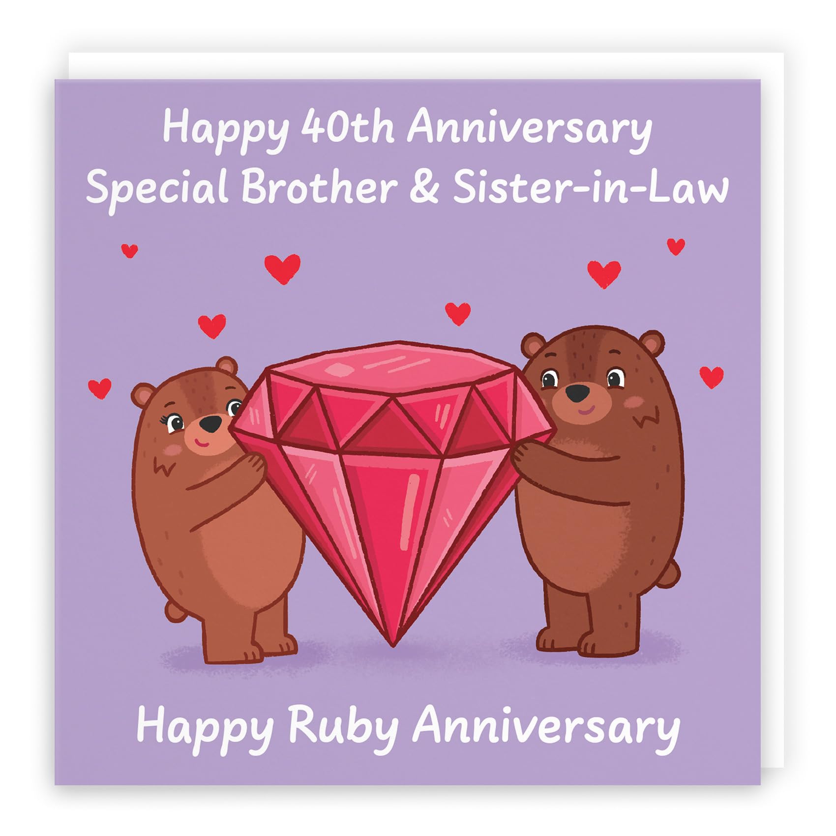 Hunts England - Brother And Sister In Law 40th Anniversary Card - Ruby Anniversary - 40 Years - Cute Fun Bears Card For Brother & Sister-in-Law - Love Story Collection