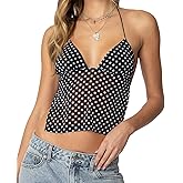 Y2k Polka Dot Tank Top for Women Spaghetti Strap V Neck Halter Crop Top Coquette Backless Cami Scarf Top