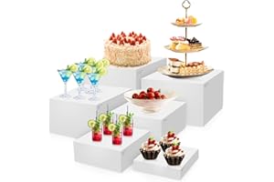 HOOMTEOUL 10" Large Buffet Risers and Stands, Premium Food Risers for Buffet Table, Catering Dessert Cake Stand for Party, Collectibles Jewelry Display Stand, White Acrylic Cube Boxes Nesting Risers, 6 PCS