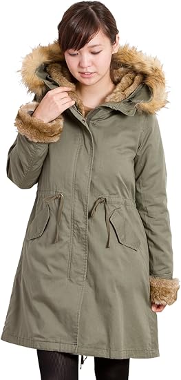 Amazon アースミュージックアンドエコロジー Earth Music Ecology Cm商品 エコファーモッズコート i 147 Khaki M コート ジャケット 通販