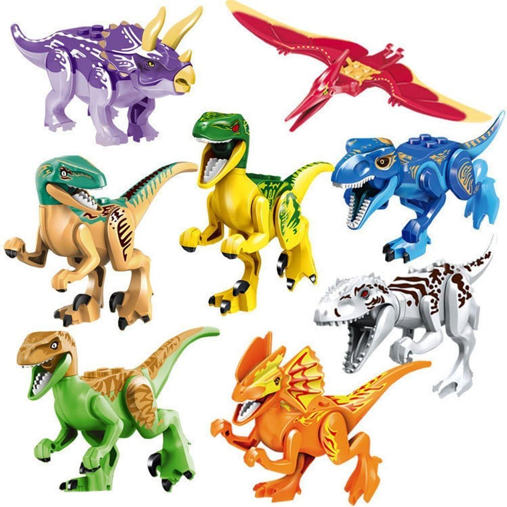 NiceMax Dinosaur Toys, 3" Jurassic Park Dinosaur Figures Cool Version Dinosaur Building Blocks ABS (8 Piece),Best Toy Gift Kids Ages 3yr – 6yr, 3 Years and Up