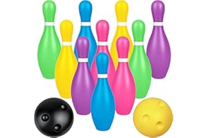 PPXMEEUDC Mini Colorful Bowling Set Indoor Outdoor Indoor Bowling Set with Guide Arrow Mat Gold and Silver Medal Backpack Dis