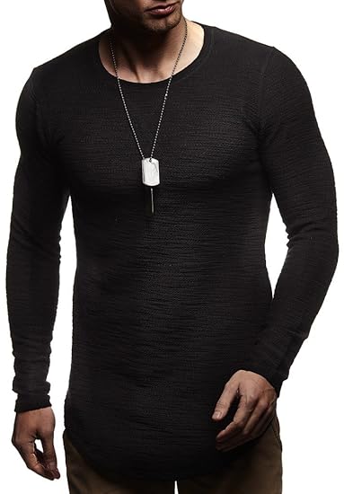 LEIF NELSON Herren Pullover Rundhals-Ausschnitt | Schwarzer Männer Longsleeve | dünner Pulli Sweatshirt Langarmshirt Crew Nec
