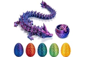 WOONEEKA 3D Printed Dragon Eggs with Dragon Inside Fidget Toys Full Articulated Dragon Crystal Dragon with Dragon Egg, Home Office Decor Executive Desk Toys Posable Flexible Crystal Dragon Toys (Laser-Purple)