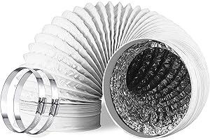 6 Inch Dryer Vent Hose, LouanXpert Air Conditioner Exhaust Hose Air Duct 9.84 FT Long Flexible PVC Exhaust Hose with 2 Clamps
