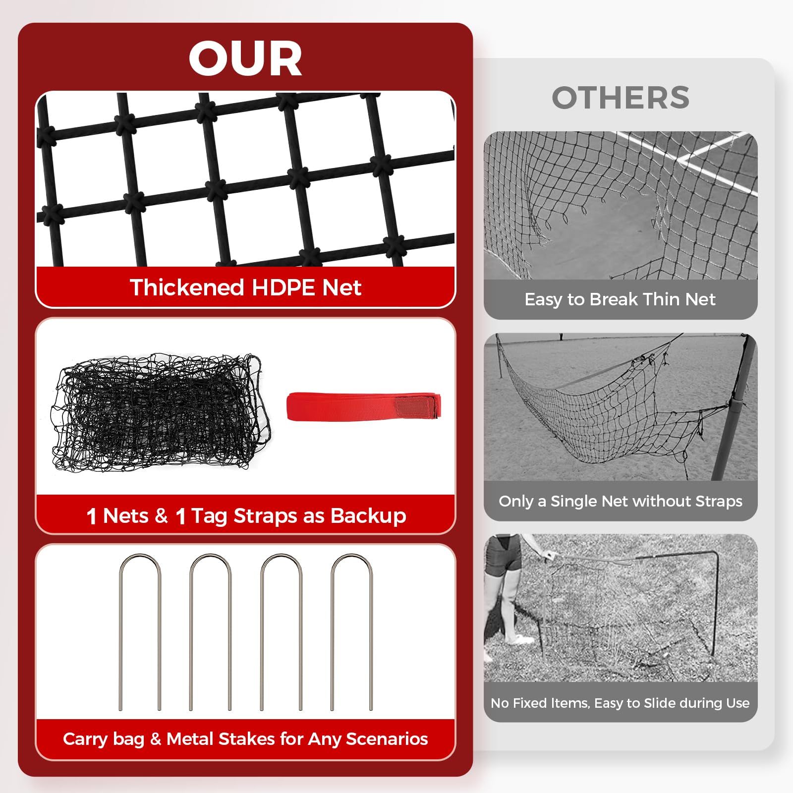 Volleyball Rebounder Net - Portable 7x4 ft Training Equipment for Spike and Smash Practice - 5 Rebound Angles Custom Target Area for Volleyball Sports Training，Red