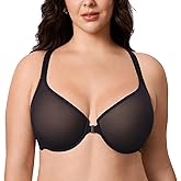 DELIMIRA Women's Front Closure Racerback Bra Sheer Mesh Plus Size Full Coverage Underwire Unlined Bras